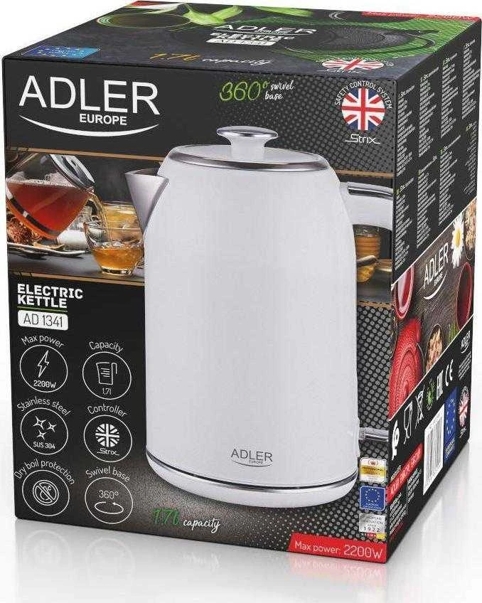 Adler | Virdulys | AD 1341 | Electric | 2200 W | 1.7 L | Nerūdijantis plienas | 360° rotational base | Baltas