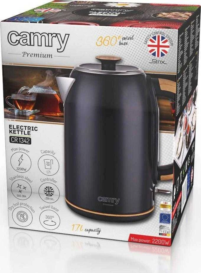Adler Camry | Virdulys | CR 1342 | Electric | 2200 W | 1.7 L | Nerūdijantis plienas | 360° rotational base | Juodas