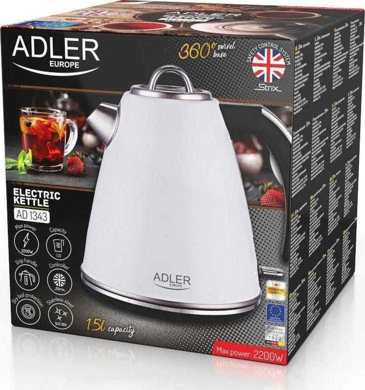 Adler | Virdulys | AD 1343 | Electric | 2200 W | 1.5 L | Nerūdijantis plienas | 360° rotational base | Baltas