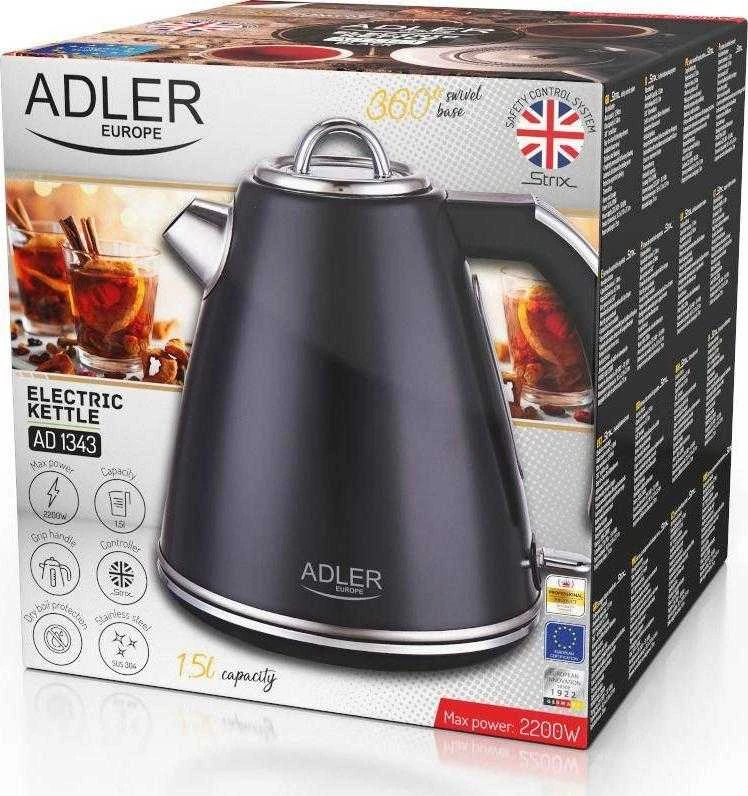 Adler | Virdulys | AD 1343b | Electric | 2200 W | 1.5 L | Nerūdijantis plienas | 360° rotational base | Juodas