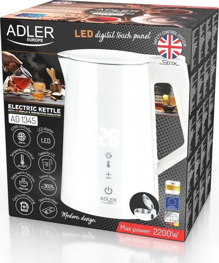 Adler | Virdulys | AD 1345w | Electric | 2200 W | 1.7 L | Nerūdijantis plienas | 360° rotational base | Baltas