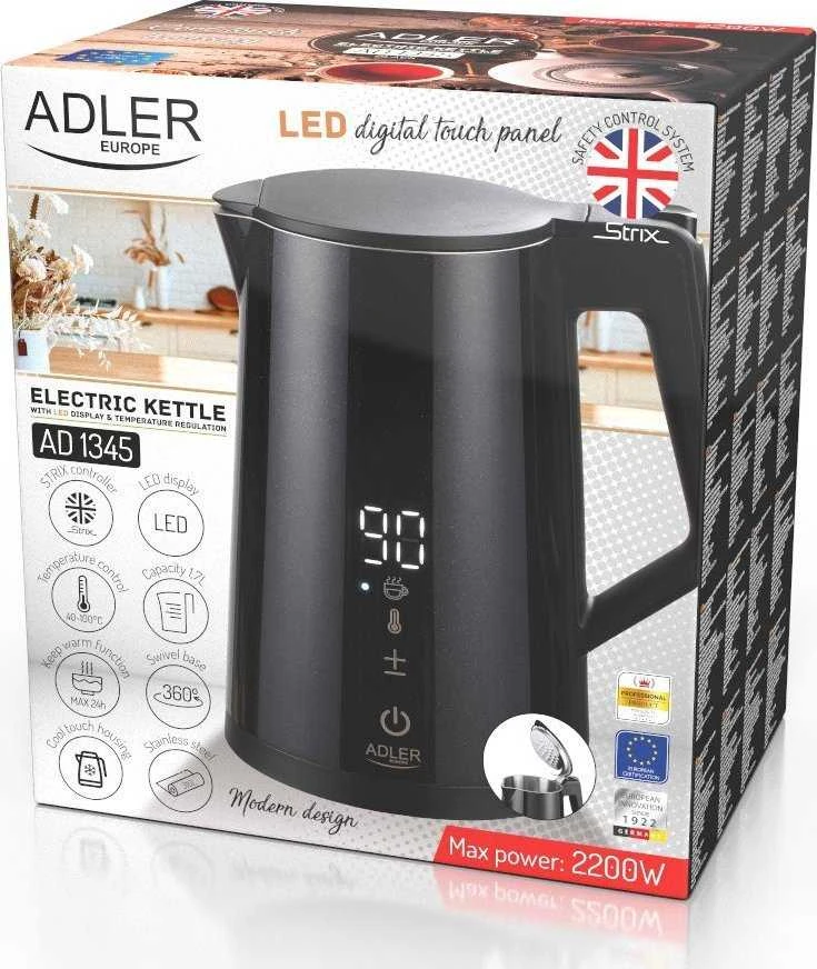 Adler | Virdulys | AD 1345b | Electric | 2200 W | 1.7 L | Nerūdijantis plienas | 360° rotational base | Juodas