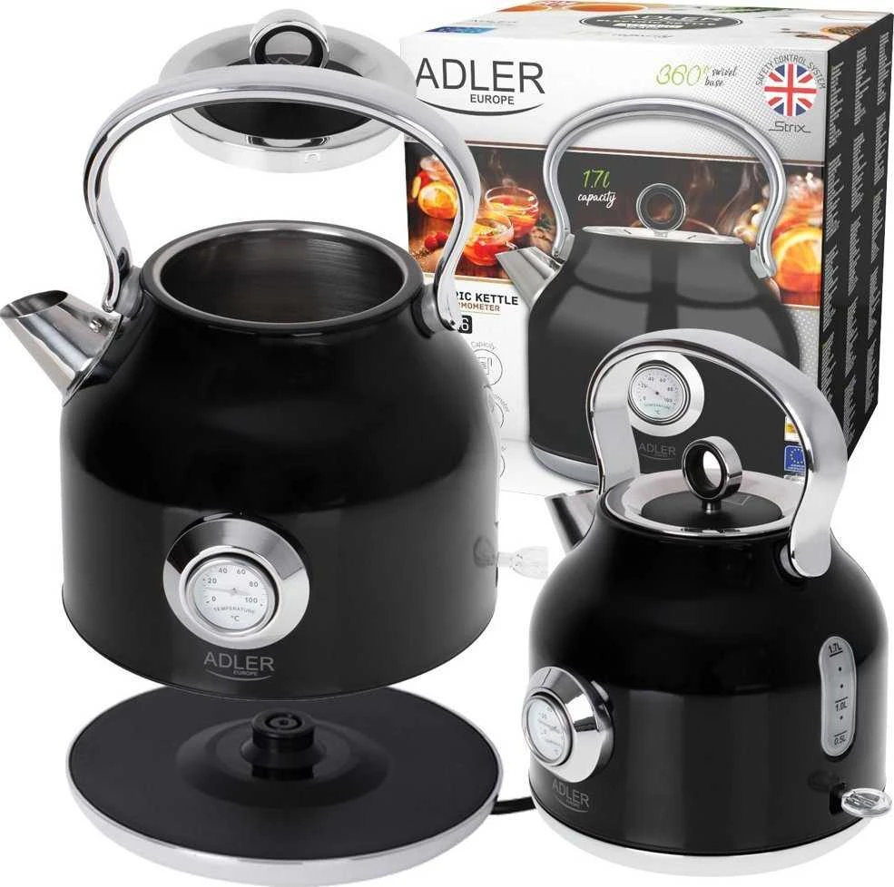 Adler | Virdulys with a Thermomete | AD 1346b | Electric | 2200 W | 1.7 L | Nerūdijantis plienas | 360° rotational base | Juodas