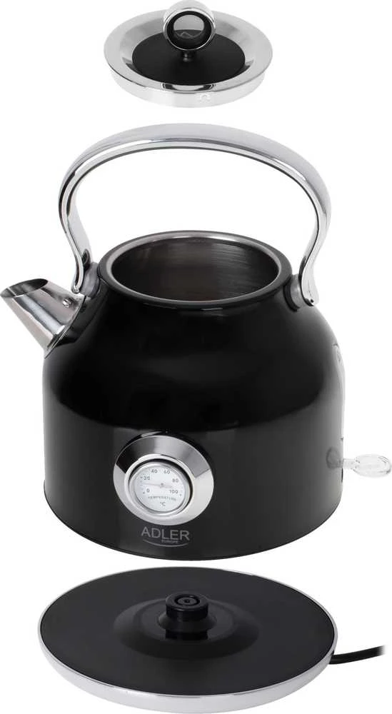 Adler | Virdulys with a Thermomete | AD 1346b | Electric | 2200 W | 1.7 L | Nerūdijantis plienas | 360° rotational base | Juodas