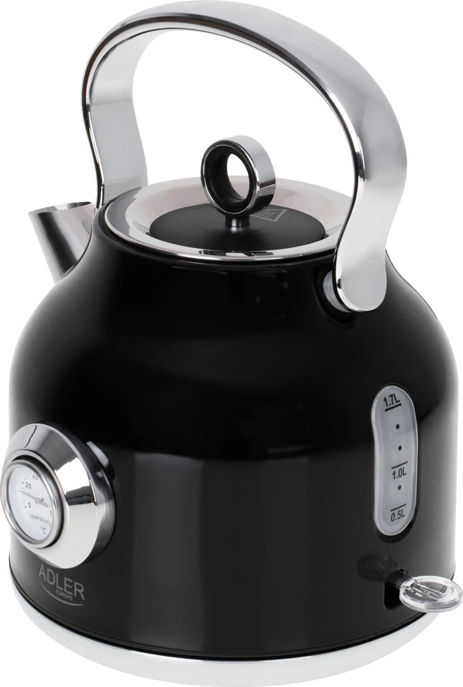 Adler | Virdulys with a Thermomete | AD 1346b | Electric | 2200 W | 1.7 L | Nerūdijantis plienas | 360° rotational base | Juodas