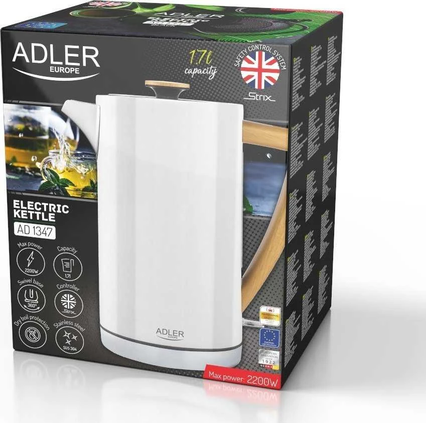 Adler | Virdulys | AD 1347w | Electric | 2200 W | 1.5 L | Nerūdijantis plienas | 360° rotational base | Baltas