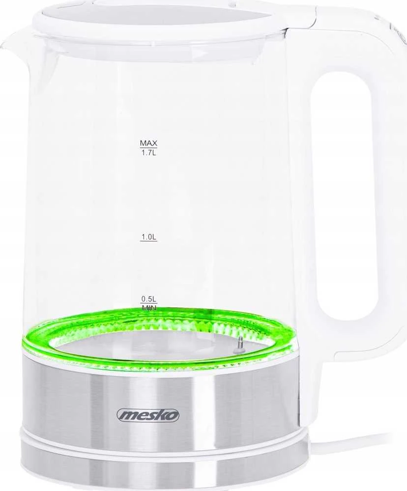Mesko | Virdulys | MS 1301w | Electric | 1850 W | 1.7 L | Glass | 360° rotational base | Baltas