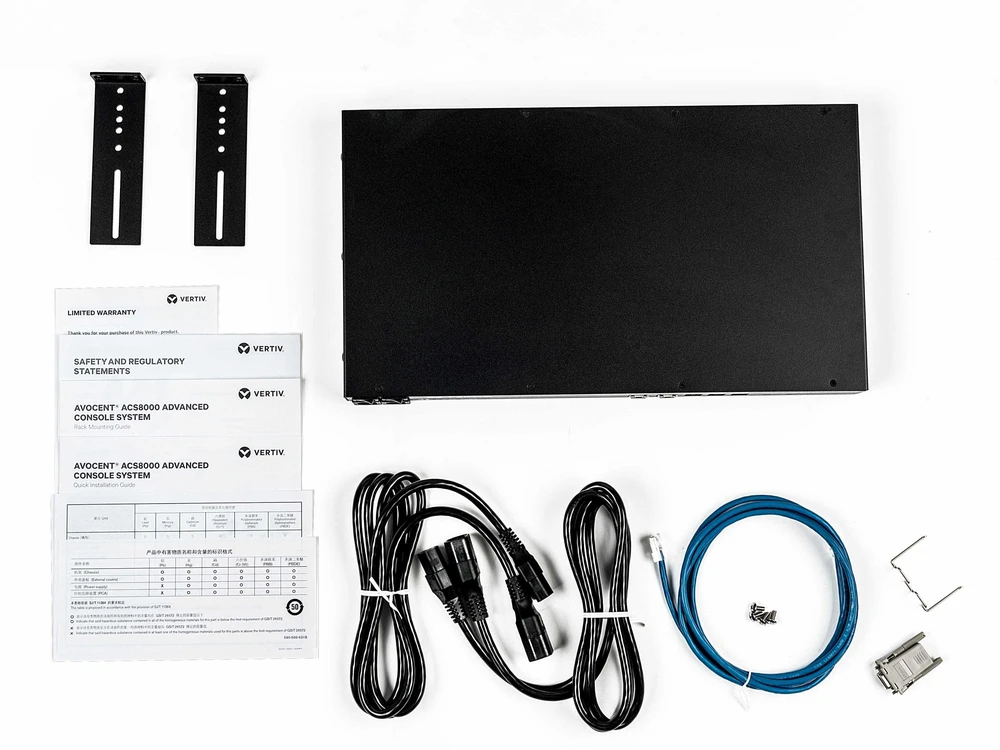 Vertiv tinklo terminalas „8-Port ACS8000 Console System“ su dvigubu kintamosios srovės maitinimo šaltiniu ir analoginiu modemu (ACS8008MDAC-404)