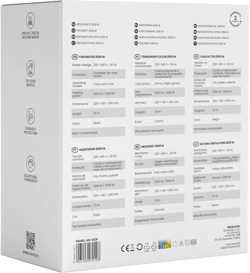Savio AD-02 W buitinis ventiliatorius Baltas