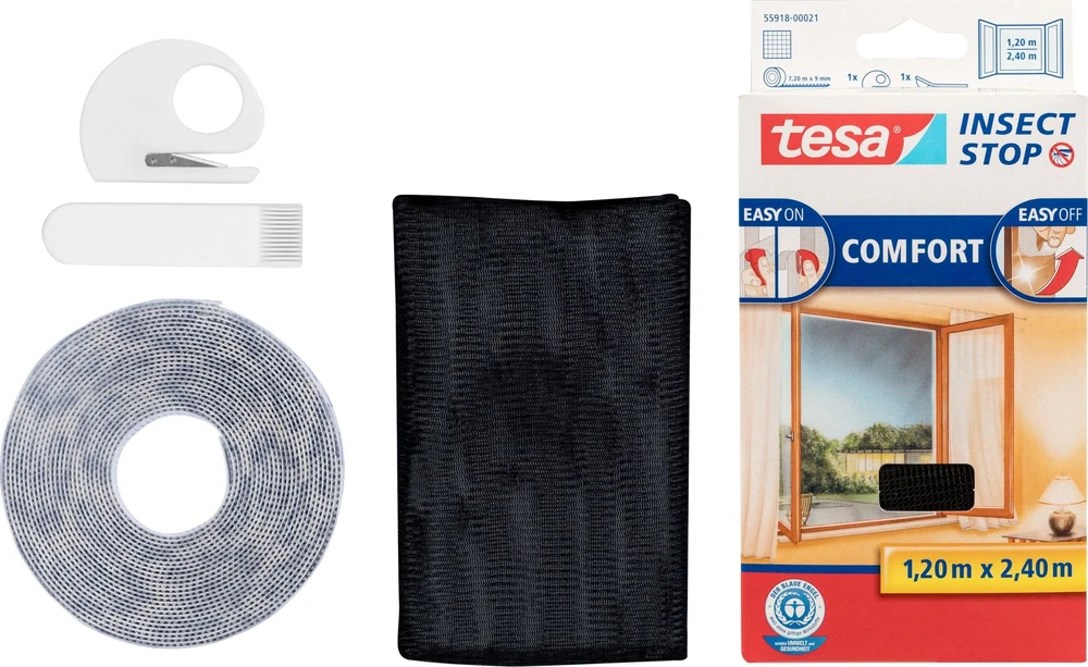 TESA TINKLELIS NUO UODŲ LANGAMS Juodas 1,2 x 2,4 m COMFORT