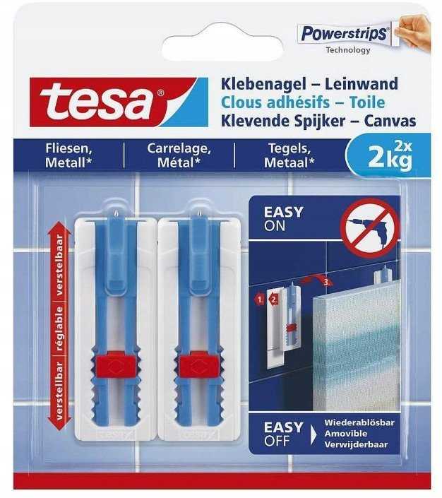 TESA 77768-00000-01, Vidaus reikmėms, Universalus kabliukas, Mėlyna, Balta, Polistirolas, Lipni juostelė, 4kg