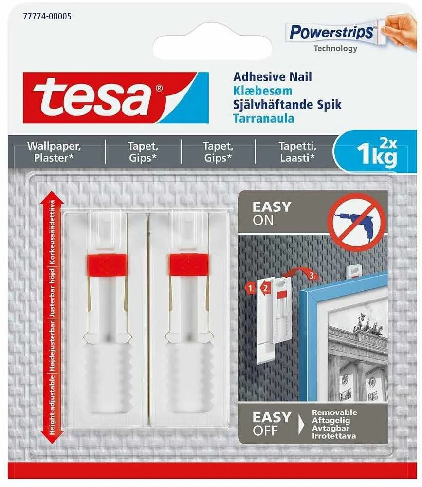 Tesa Kabliukai rėmeliams pakabinti, 77774, 2X1 kg, reguliuojami