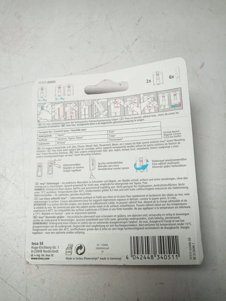 1x2 Tesa reguliuojamas lipnus nagų tapetas ir tinkas 2kg 77777