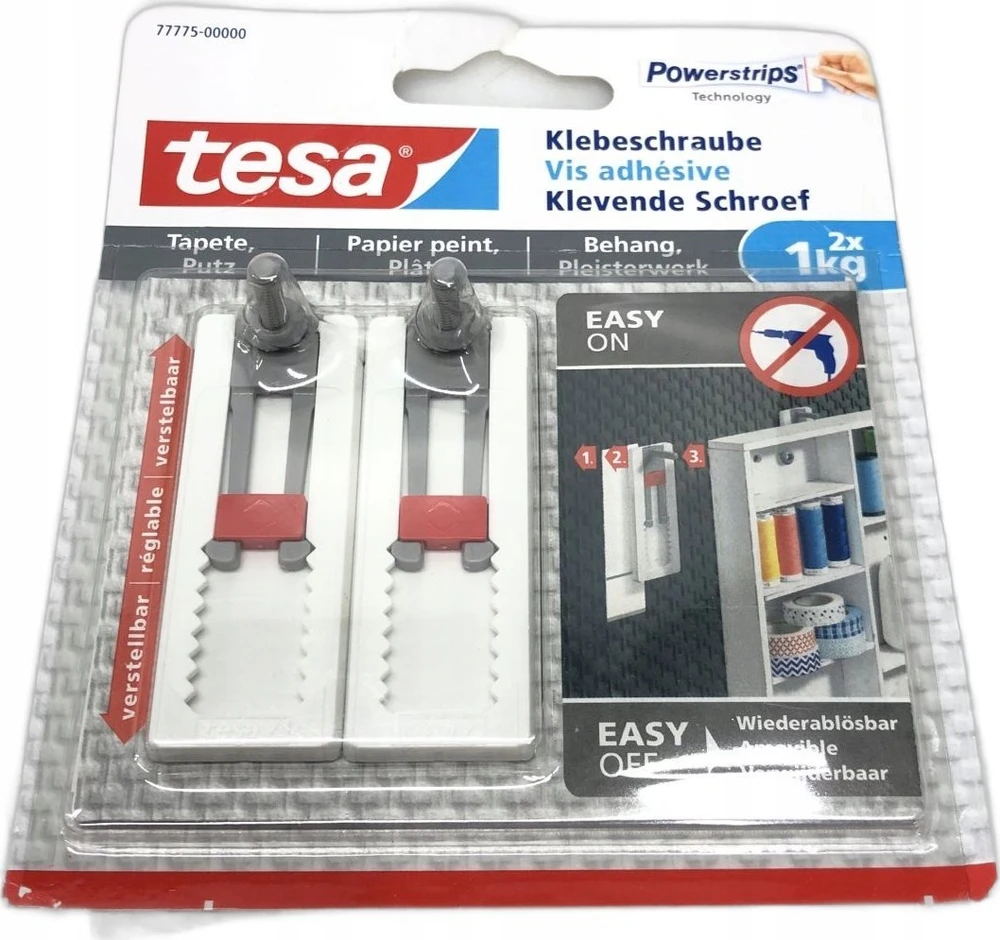 Tesa lipnūs varžtai, 2 vnt., tapetams ir tinkui, iki 1kg vienam varžtui, reguliuojami, baltas