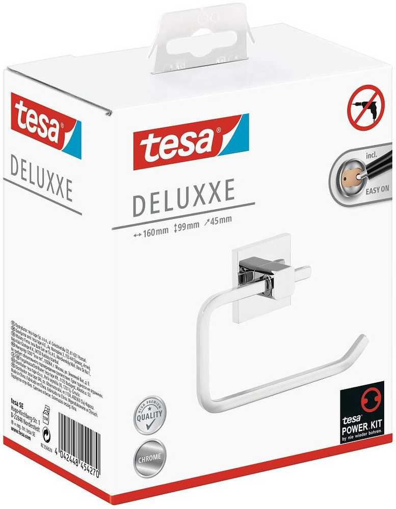 Tesa Deluxxe Laikiklis na papier toaletowy bez pokrywy sidabrinė