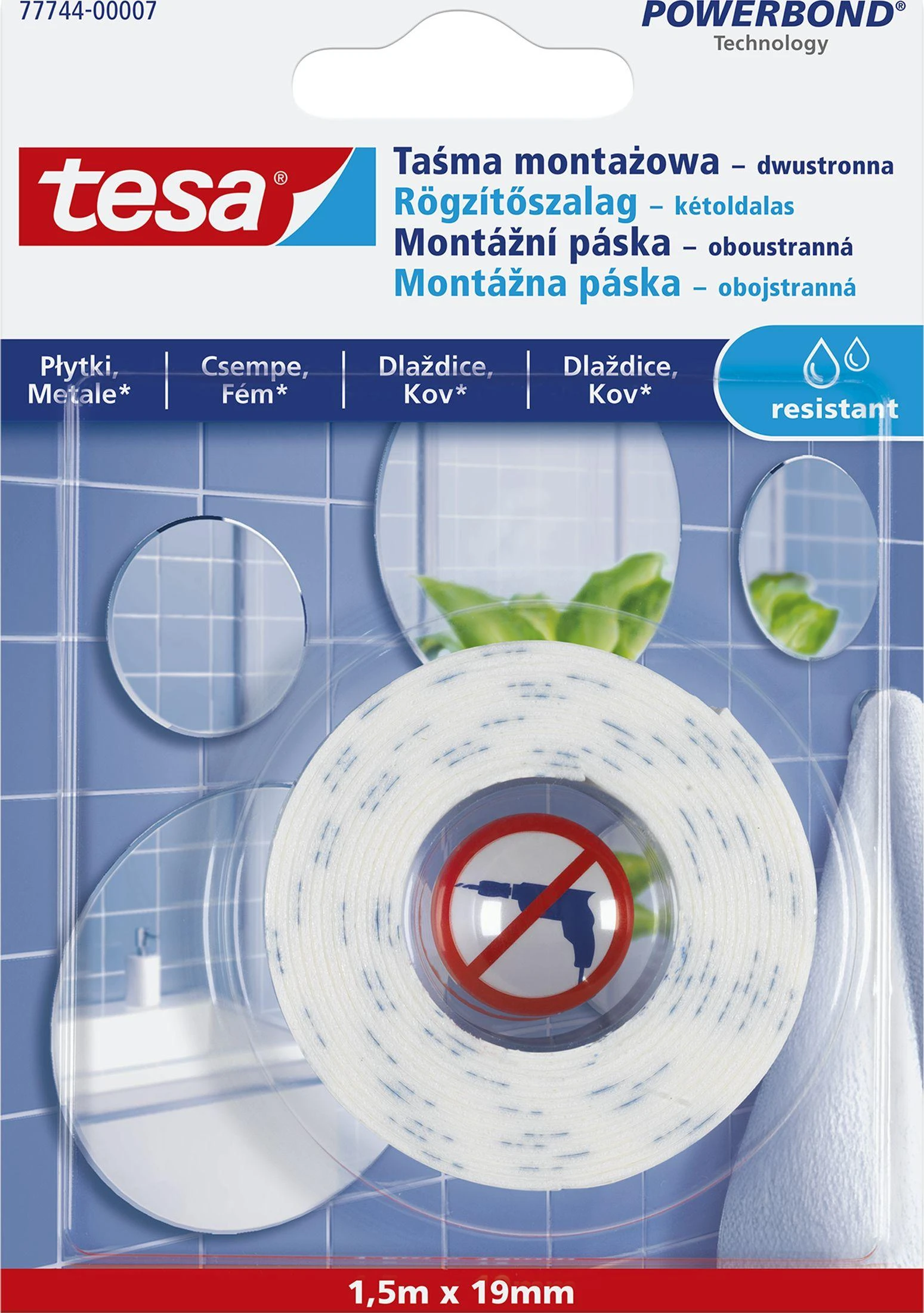 Tesa Taśma Veidrodžių tvirtinimo juosta 1,5 m: 19 mm (77744-00007-00)