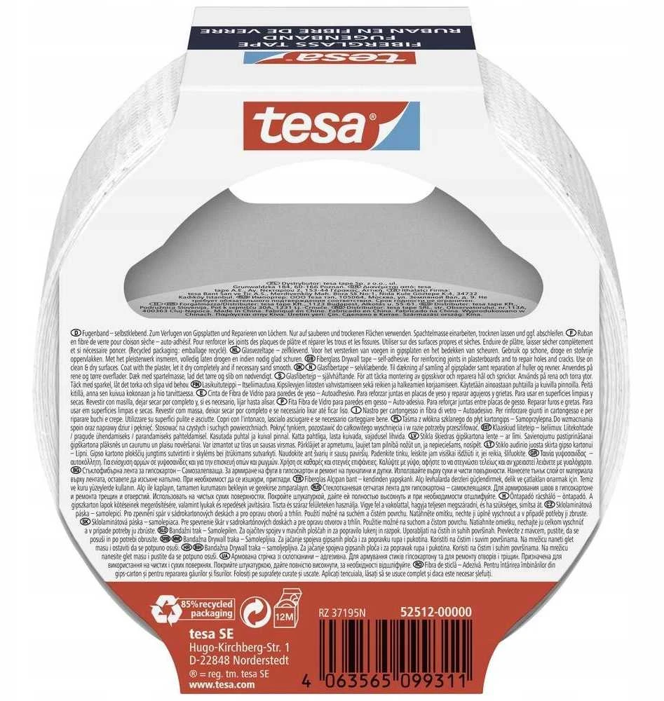 TESA 52512-00000-01, Balta, Danga, Šiurkšti, Lygi, 20 m, 50 mm, 1 vnt.