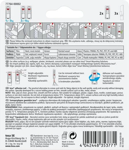 Tesa Gwoździe Lipnios vinys, reguliuojamo dydžio, 2 vnt., <3kg, plytelėms (+3 pl) 77764-00007-00