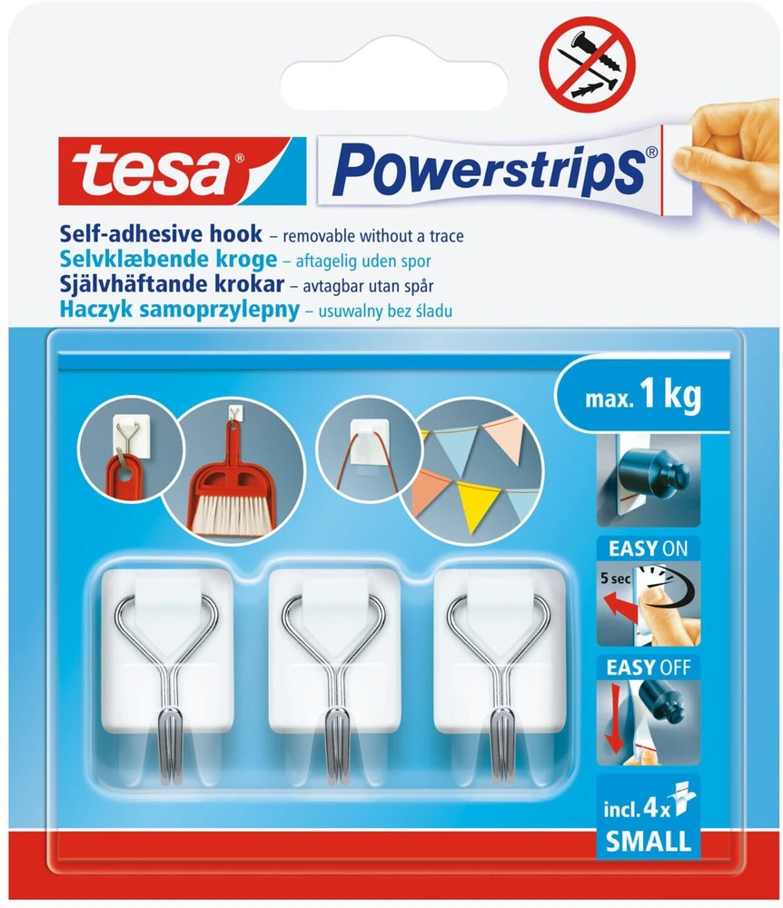 Tesa Haczyki „Powerstrips“ lipnūs kabliukai, 3 vnt., balta viela