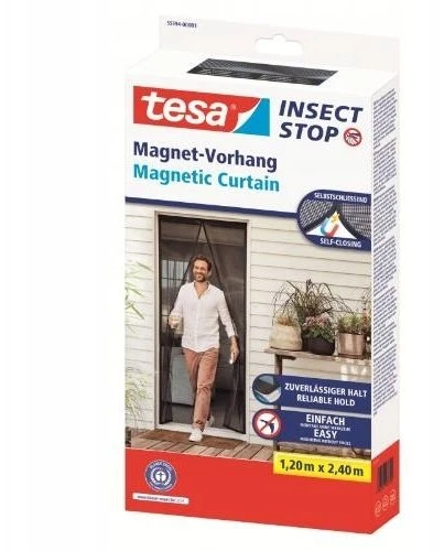 Tesa magnetinė durų užuolaida nuo vabzdžių su magnetais, 2,4 m x 1,2 m, antracito spalvos