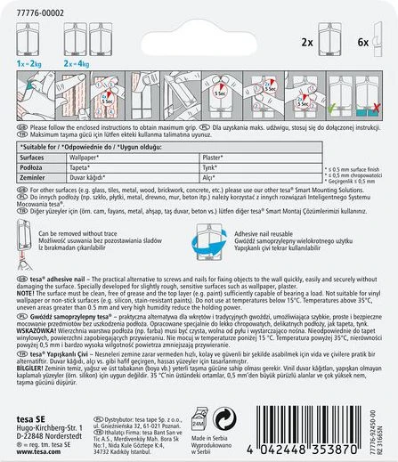 Tesa Gwoździe Lipnios vinys, 2 vnt. <2kg, tapetams (+6 pl.) (77776-00007-00)