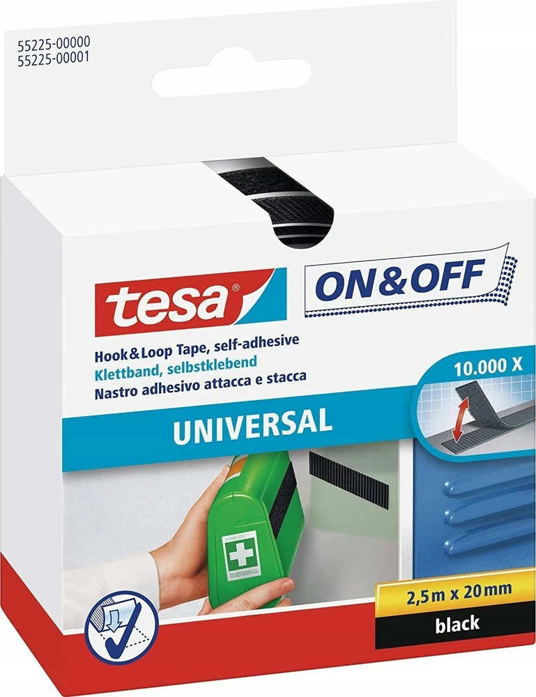 Tesa ON&OFF Universal Klettband juodas 2,5m 20mm
