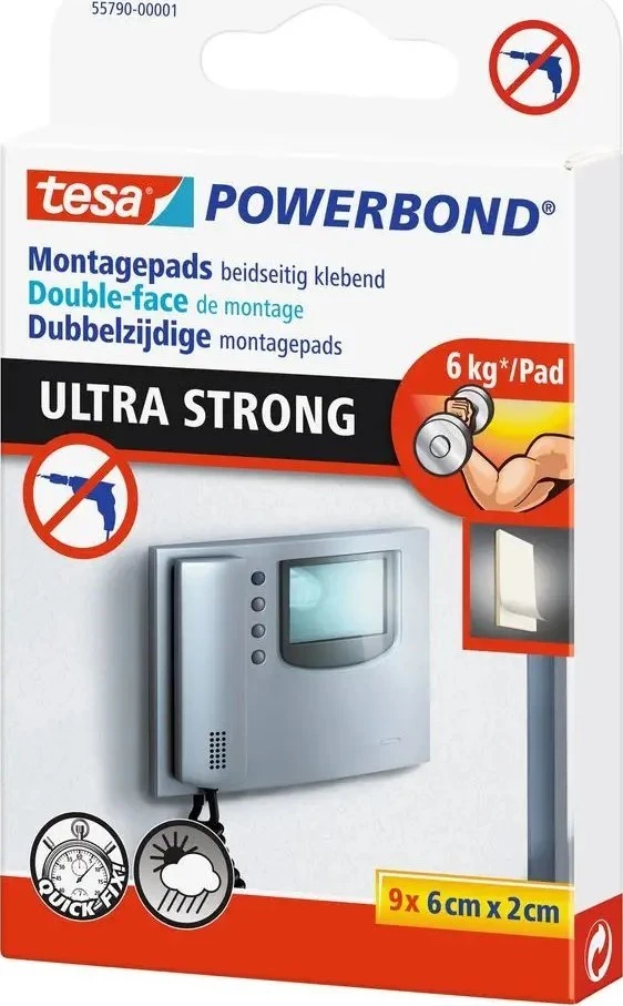 Ypač stiprios dvipusio lipnumo pagalvėlės TESA Powerbond Ultra Strong, 20mm x 0,6m, 9 vnt.