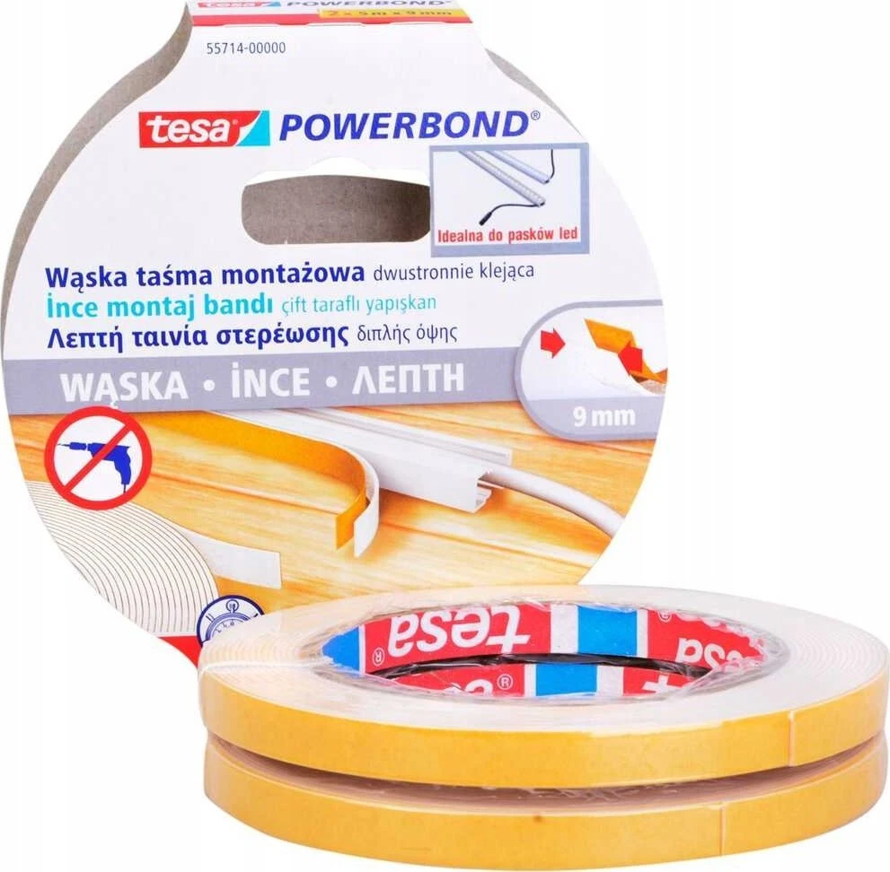 Tesa Powerbond tvirtinimo juosta 2 x 5 m x 9 mm siaura