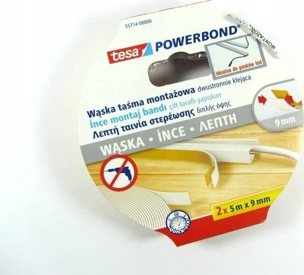 Tesa Powerbond tvirtinimo juosta 2 x 5 m x 9 mm siaura