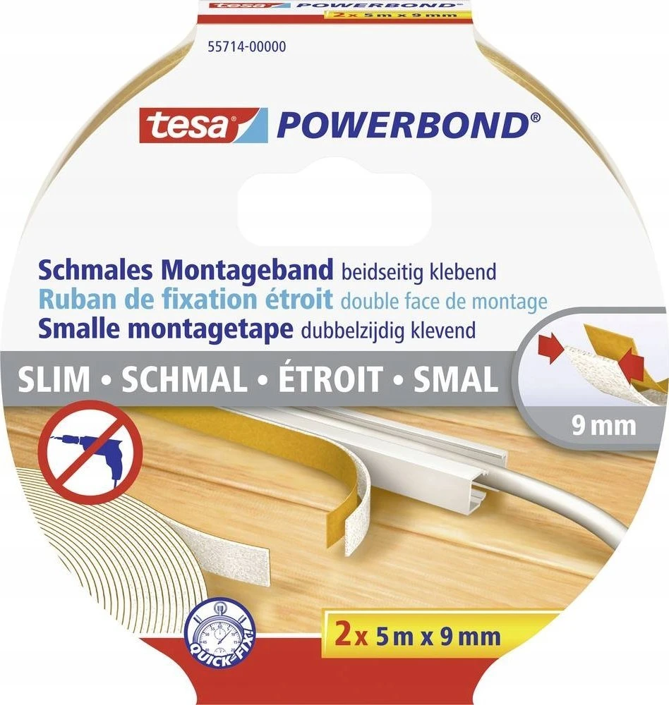 Tesa Powerbond tvirtinimo juosta 2 x 5 m x 9 mm siaura