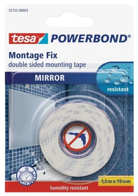 Beiersdorf TESA Powerbond, Tvirtinimo juosta, Balta, 1,5 m, Vidaus ir lauko sąlygoms, Akrilas, Keramika, Stiklas, Metalas, Gipsas, Plastikas, Akmuo, Mediena