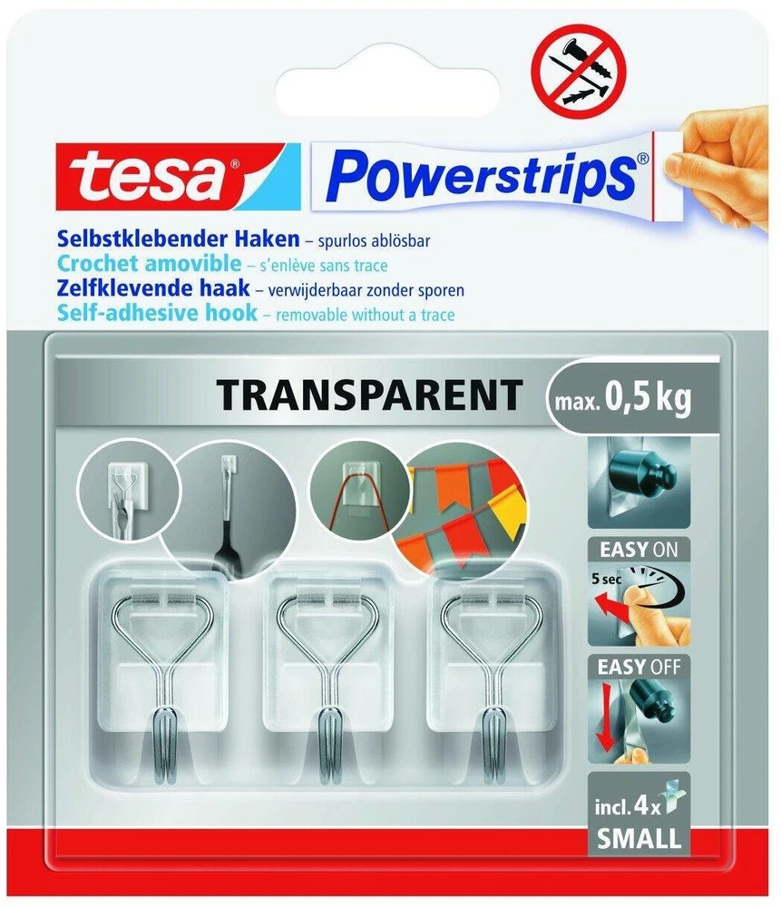 Tesa Powerstrips vielinis kabliukas 0.5kg lipnus permatomas (58620-00003-00)