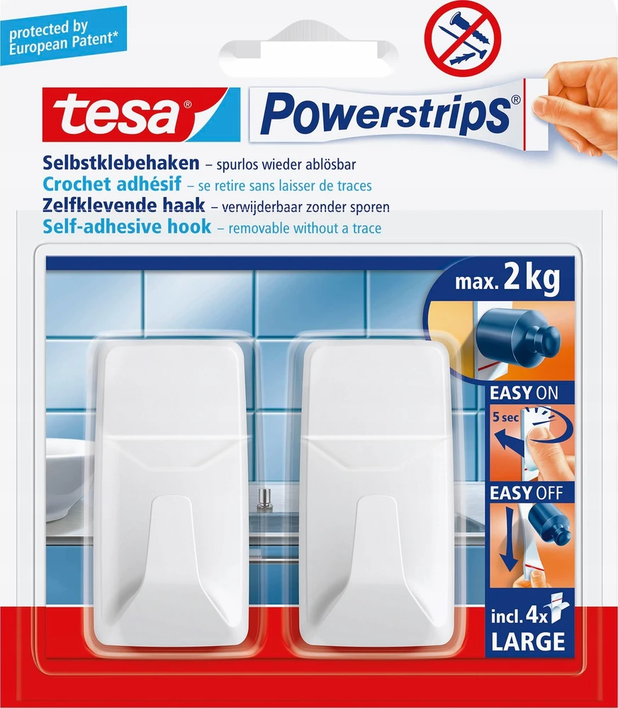 Tesa Powerstrips Haken L rechteckig baltas