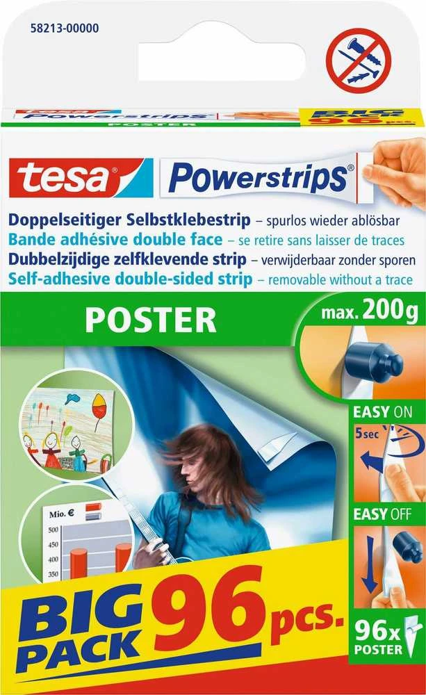 Tesa Powerstrips plakatų lipnios juostelės didelėje pakuotėje