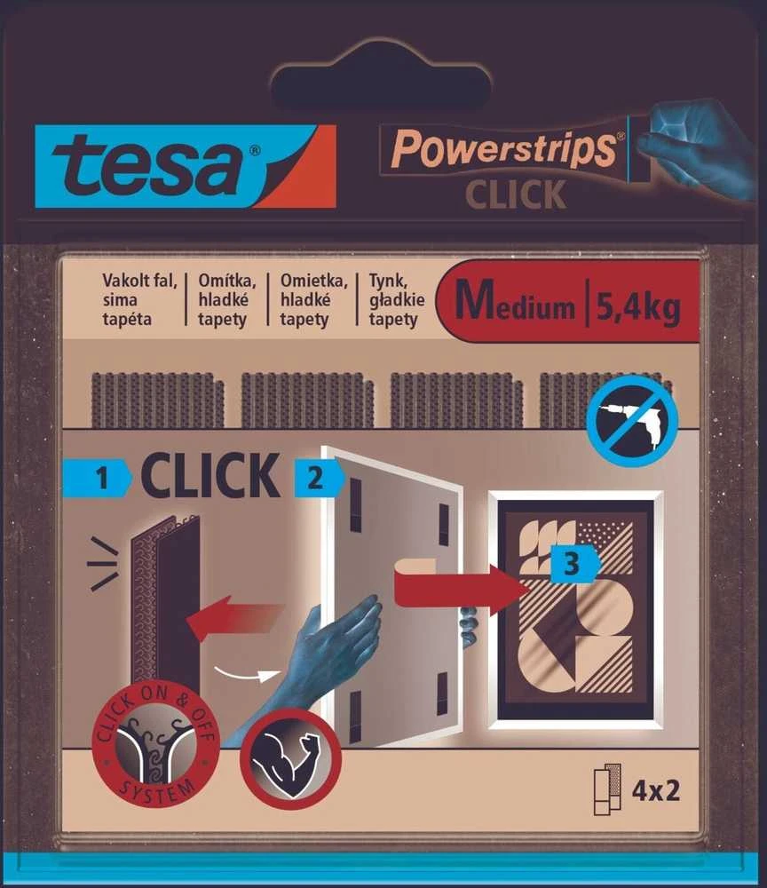 Tesa Rzep Lipnios vidinės „Velcro“ juostelės, 4 poros, 80 mm:20 mm, baltos