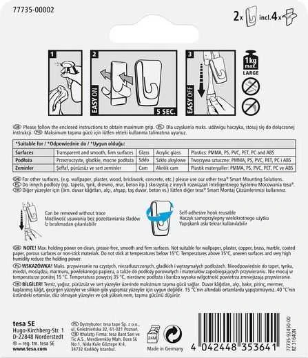 Tesa Haczyki Dekoratyviniai kabliukai 2 vnt. iki 1kg (+4 vnt.) (77735-00007-00)