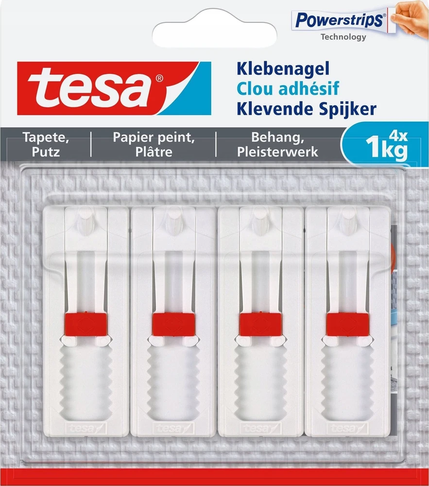 TESA 77774, Vidaus naudojimui, Universalus kabliukas, Raudona, Balta, Lipni juostelė, 1kg, Gipsas