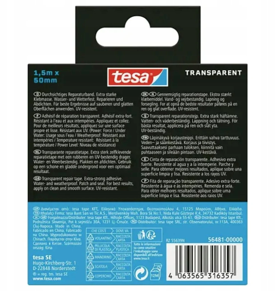 Tesa Remonto juosta Ultra Power Under Vanduo Transparent, 1.5mx5cm