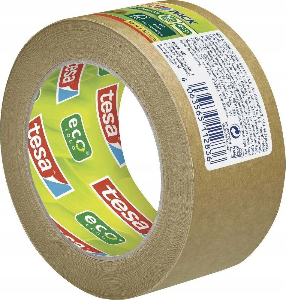 Tesa Taśma Standartinė popierinė pakavimo juosta su ekologišku logotipu, 50 m: 50 mm, ruda