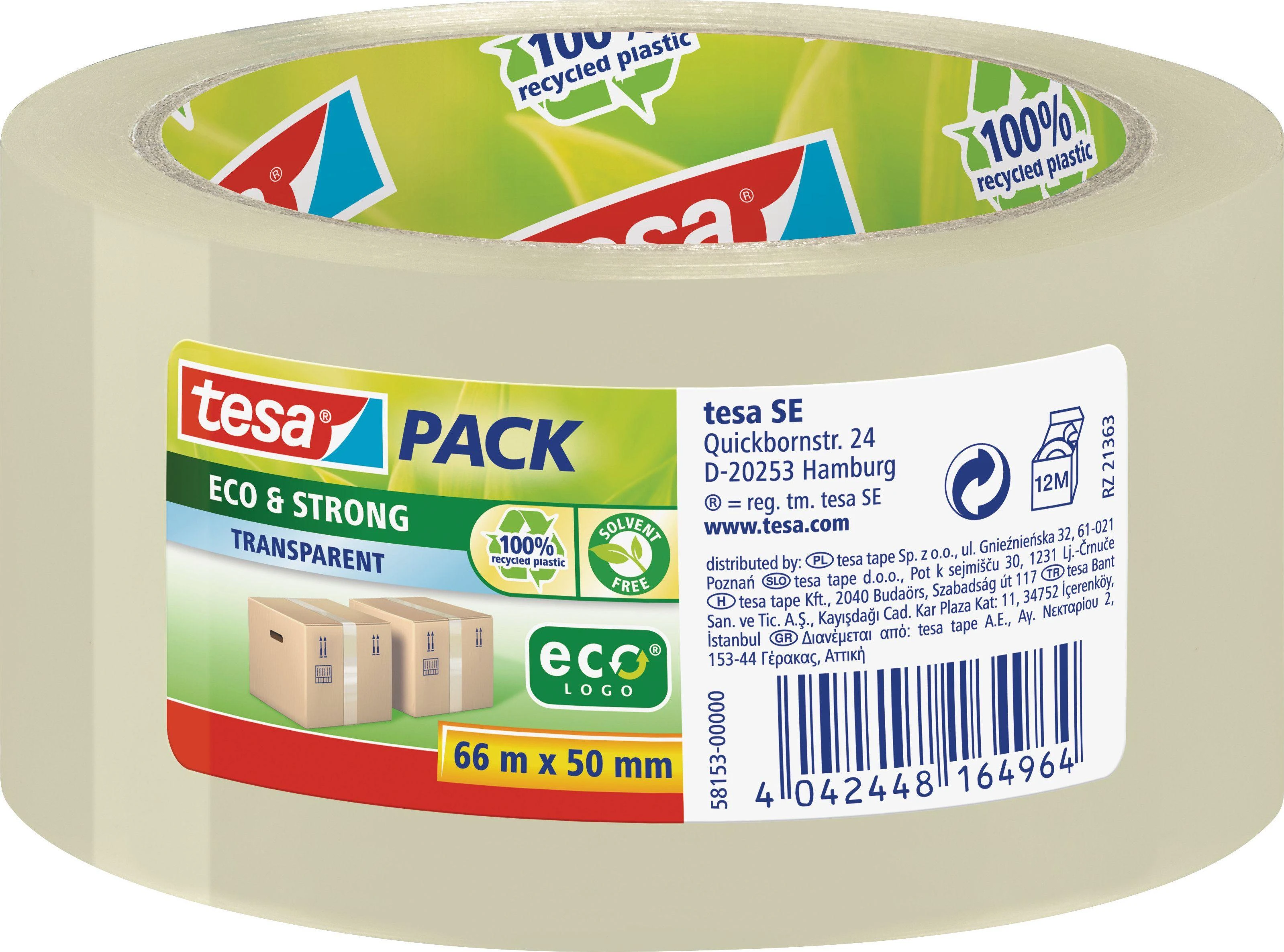 Ekologiška ir stipri pakavimo juosta TESA PACK Eco & Strong, 50mm x 66m, rudos sp.