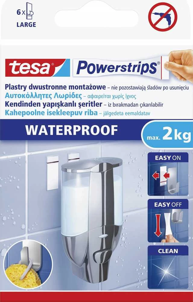 Tesa Juostelės Power-Strips, vandeniui atsparios, 6 vnt.