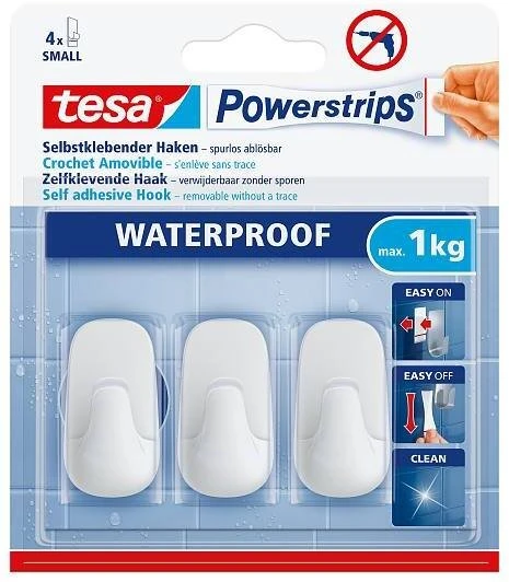 TESA 59782-00000, Vidaus reikmėms, Rankšluosčių kabliukas, Balta, Plastikas, Lipni juostelė, Stačiakampis