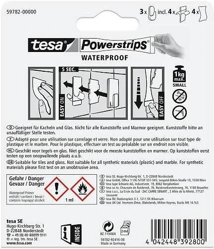 TESA 59782-00000, Vidaus reikmėms, Rankšluosčių kabliukas, Balta, Plastikas, Lipni juostelė, Stačiakampis