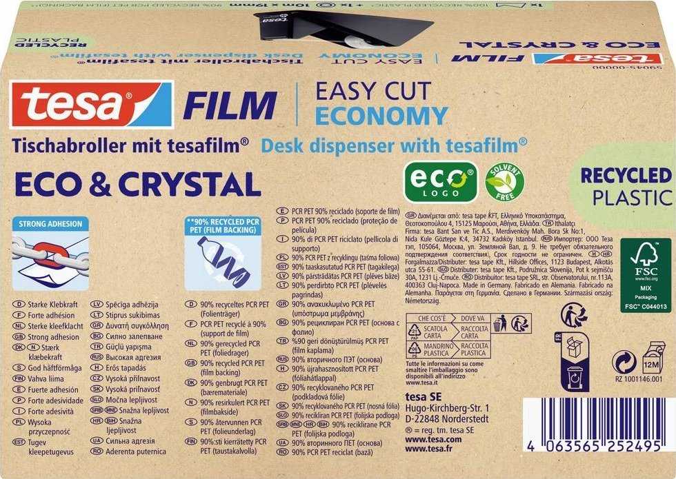 Tesa ECO* & CRYSTAL, 1 rolka 10mX19mm Blister, su podajnikiem