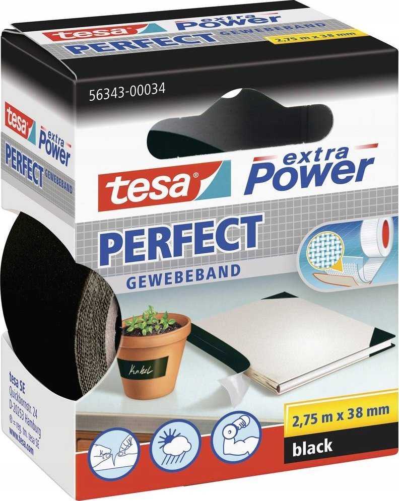 Tesa extra Power Perfect medžiaginė juosta 2.75m 38mm juoda
