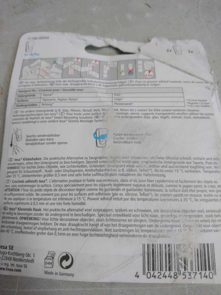 Tesa lipnūs kabliukai 0,5kg struktūriniams paviršiams
