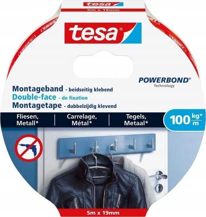 Tesa Montageband Fliesen&Metall 100kg 5m x 19mm