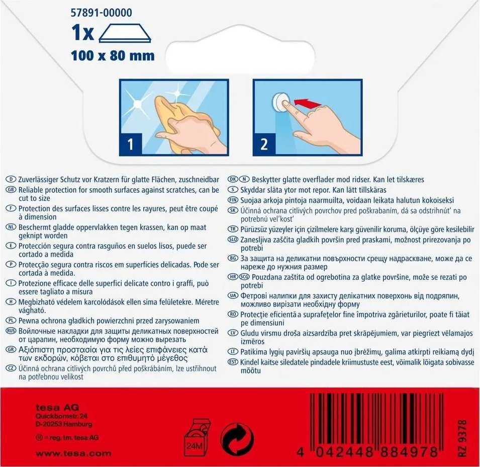 Tesa Protect Filzgleiter rechteckig 100 x 80mm baltas