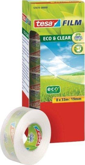 Tesa tesafilm eco&clear* 8 ritinėliai 33 m 19 mm biuro dėžutė