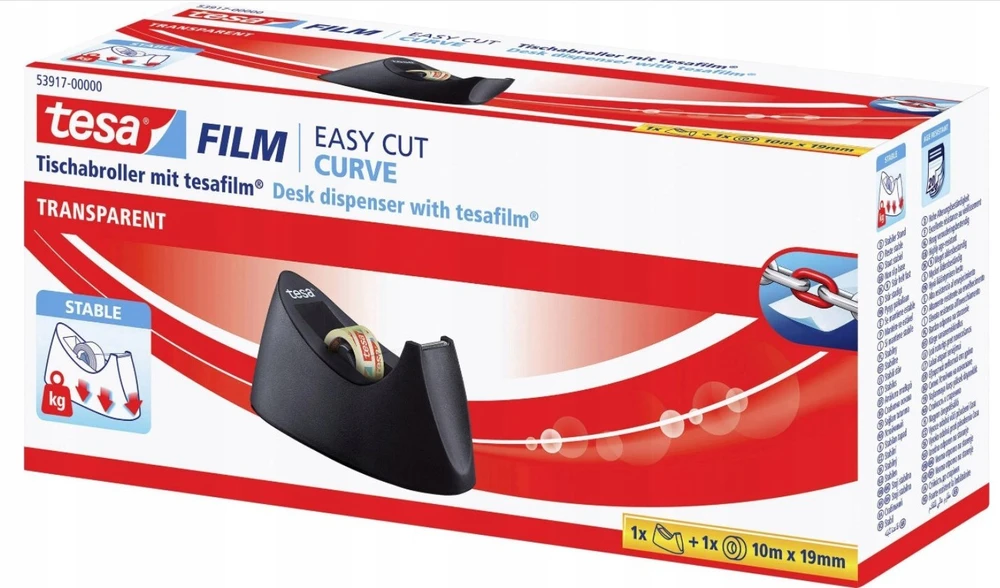 Stalinis dėklas TESA Easy Cut CURVE su TESA Film permatoma juostele, 19mm x 10m